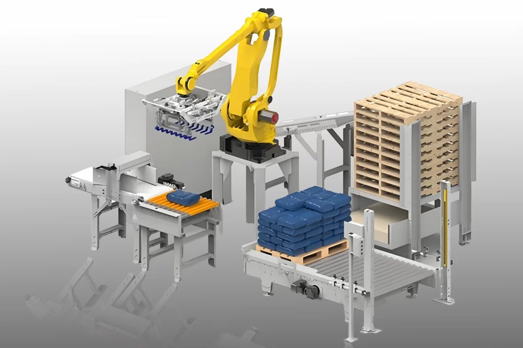Carton sealers, shrink wrappers, and palletizers for automated end-of-line packaging